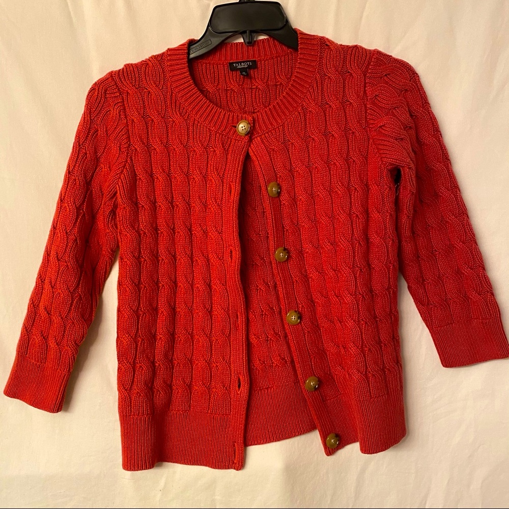Talbot’s Pink Button Down Cable Knot Cardigan